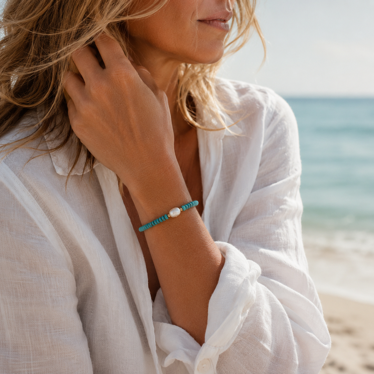 Turquoise Freshwater Pearl & Natural Stone Bracelet
